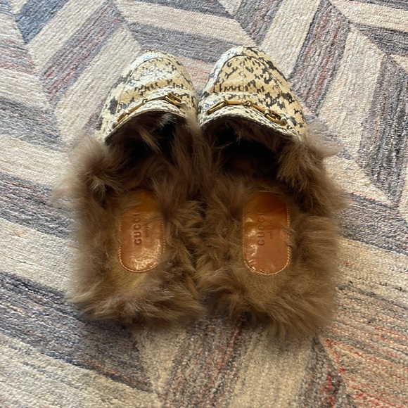 Gucci Princetown Python Fuzzy Mules w/Horsebit W 10 M 8 Unisex - Picture 3 of 10